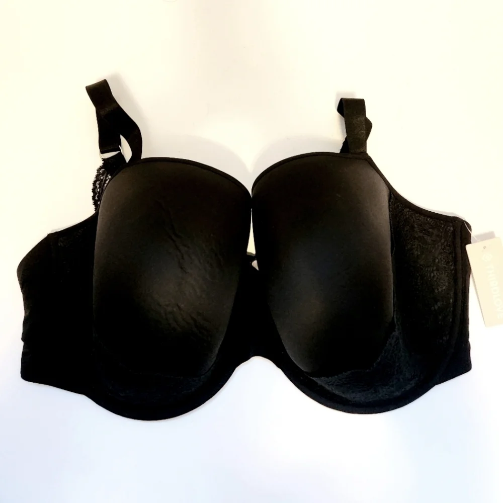 NWT THIRDLOVE BLACK 24/7 LACE DETAIL T-SHIRT BRA 42G